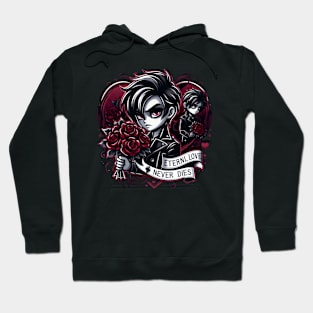 Gothic Heartbeat: 'Eternal Love Never Dies' Emblem Hoodie